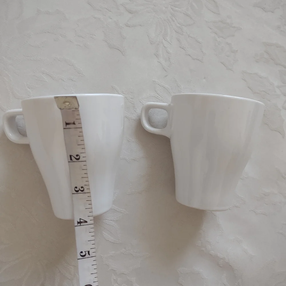 2 white tall cups mugs IKEA Sweden coffee tea
